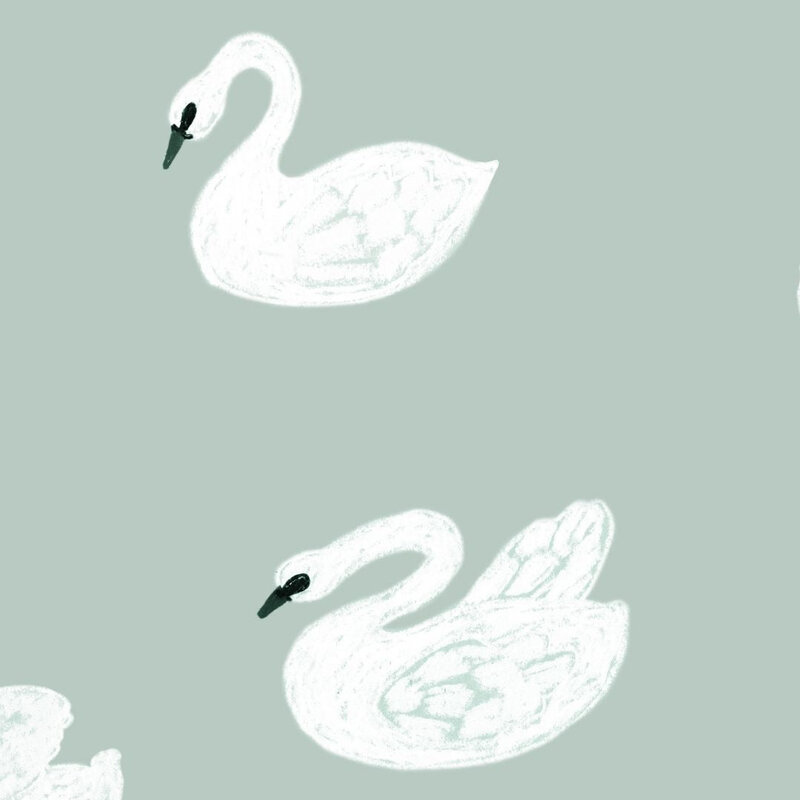 Meet Me at the Wall-collectie Kinderbehang Swans - Lake blue - Joelle Wehkamp