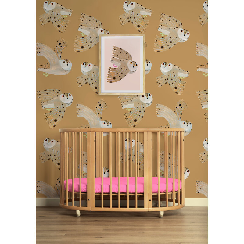 Meet Me at the Wall-collectie Kinderbehang Owl - Dusty Yellow - Aniek Bartels
