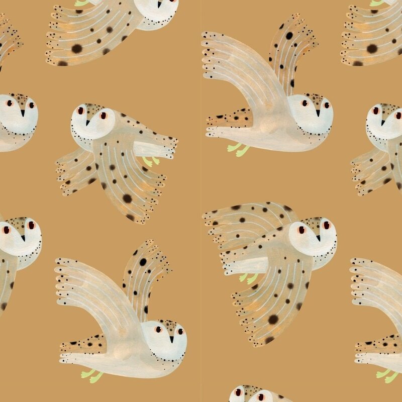 Meet Me at the Wall-collectie Kinderbehang Owl - Dusty Yellow - Aniek Bartels