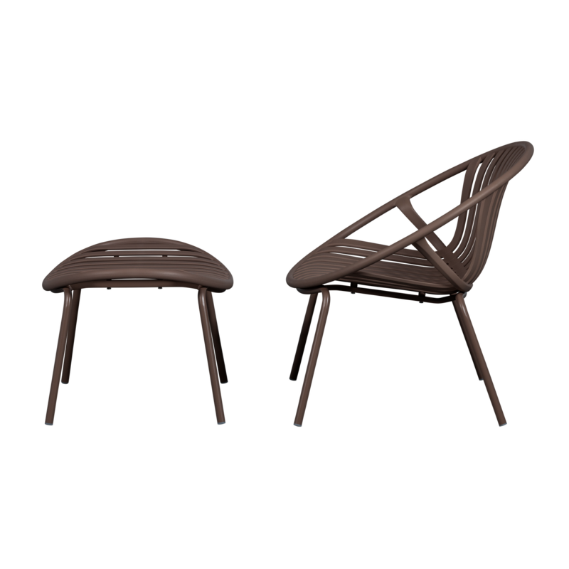 WOOOD-collectie Bruce Garden Lounge Chair + Stool PP/Metal Purple/Brown