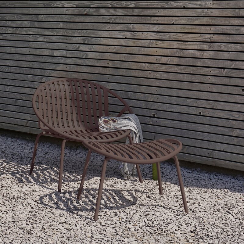 WOOOD-collectie Bruce Garden Lounge Chair + Stool PP/Metal Purple/Brown