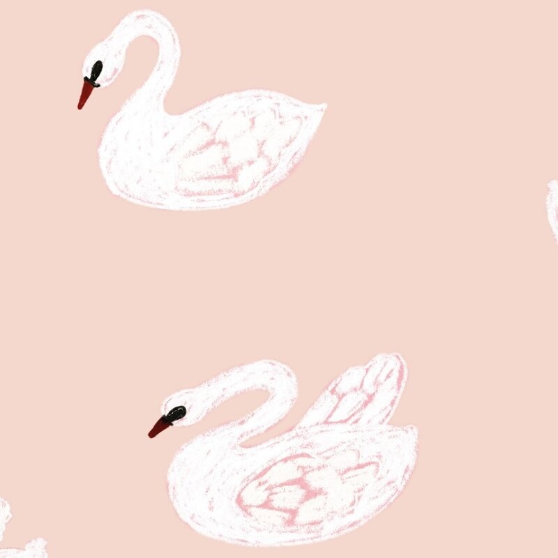 Meet Me at the Wall-collectie Kinderbehang Swans - Soft pink - Joelle Wehkamp