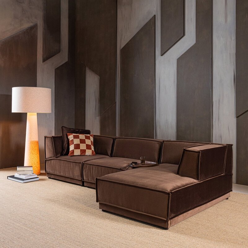 WOOOD-collectie Manu Chaise Longue Bank Rechts Velvet Bruin [Fsc]