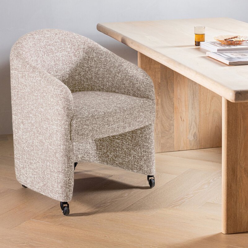 WOOOD-collectie Cordo Eetkamerstoel Met Wielen Melange Naturel [Fsc]