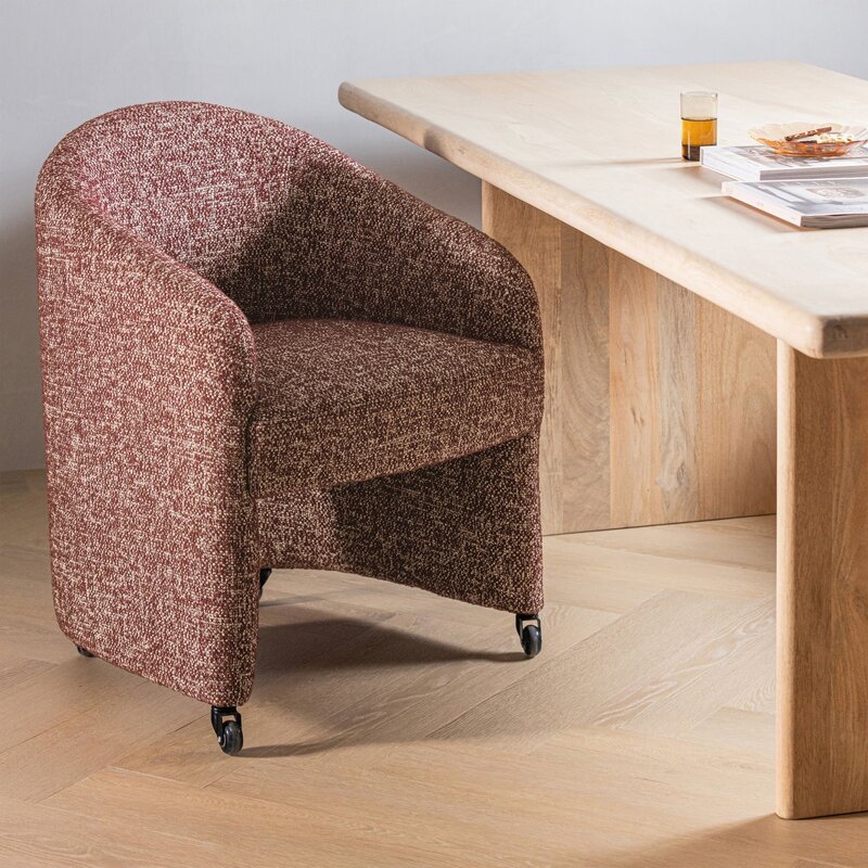 WOOOD-collectie Cordo Eetkamerstoel Met Wielen Melange Roestbruin [Fsc]