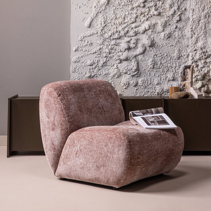 WOOOD-collectie Nomu Fauteuil Craquele Velvet Lichtroze [Fsc]