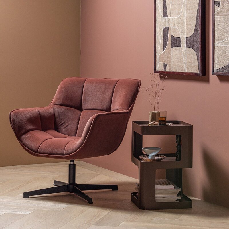 WOOOD-collectie Wibo Swivel Armchair Matte Velvet Brown-Red [FSC]