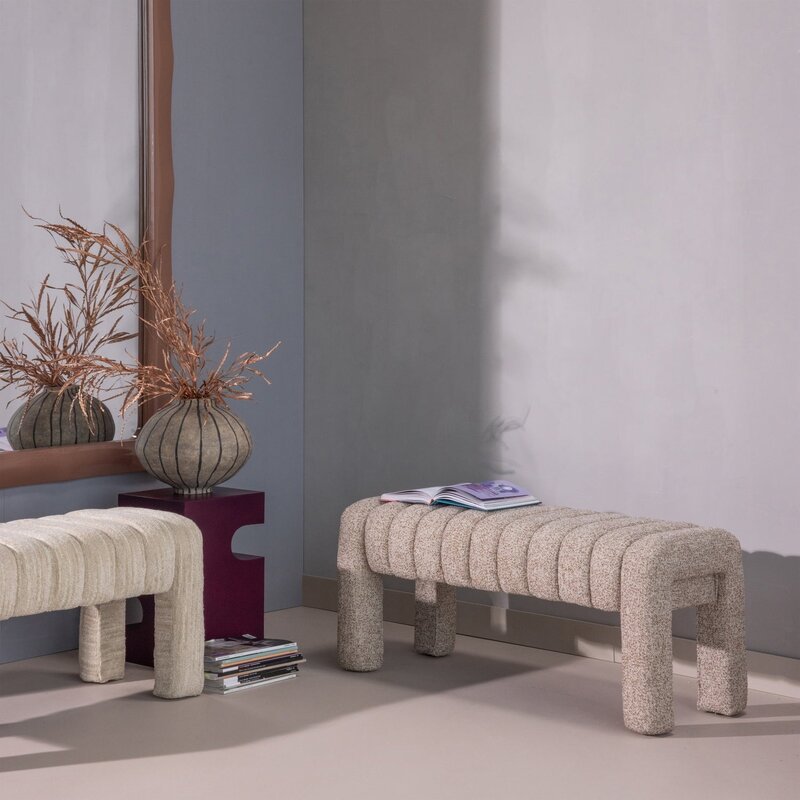 WOOOD-collectie Frex Gestoffeerd Bankje Boucle Bruin [Fsc]