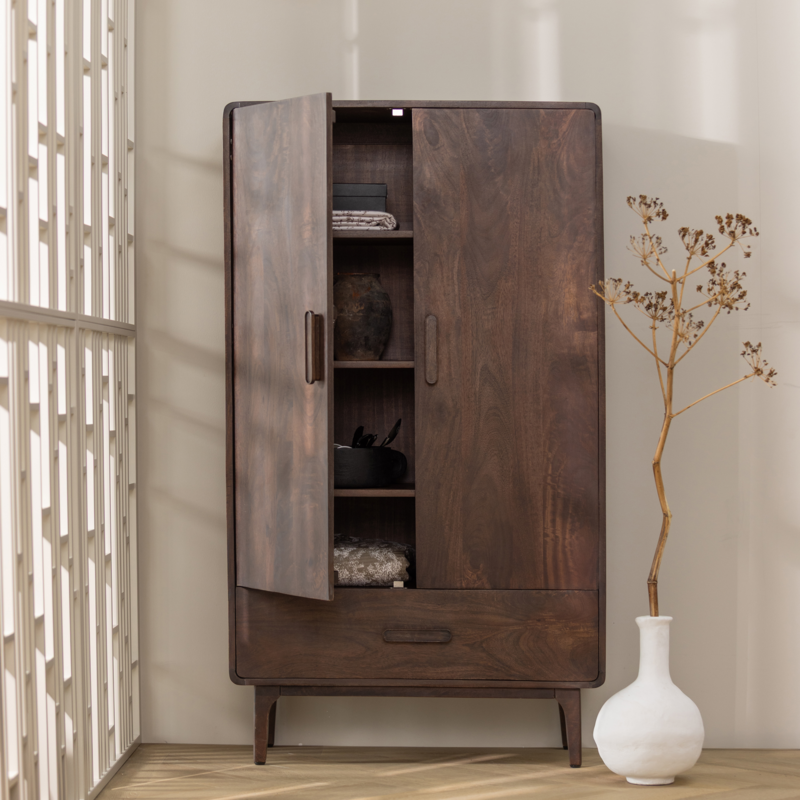 WOOOD-collectie Liya 2-Door Wardrobe Mango Wood Dark Brown