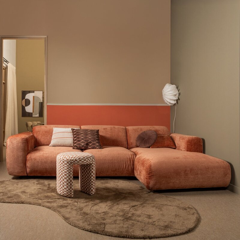 WOOOD-collectie Charlie Upholstered Stool Checkered Orange