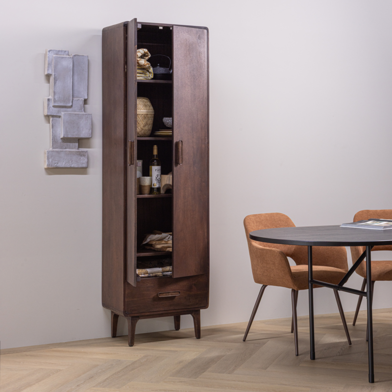 WOOOD-collectie Liya Hoge Kast Mangohout Donkerbruin