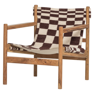 WOOOD Zano Fauteuil Hout Bruin Met Kelim Zitting Naturel