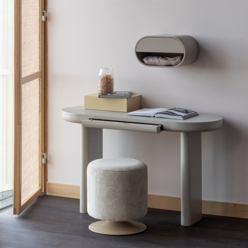 WOOOD-collectie Islen Ottoman with Swivel Base, Boucle Beige