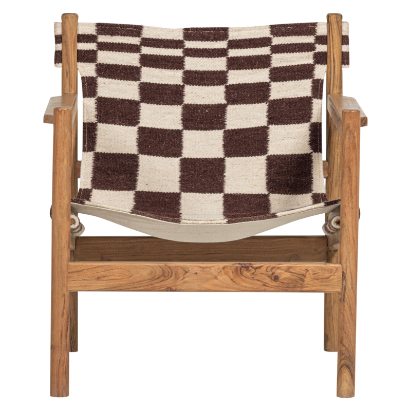 WOOOD-collectie Zano Fauteuil Hout Bruin Met Kelim Zitting Naturel