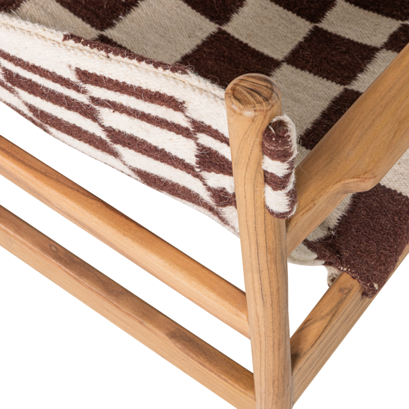 WOOOD-collectie Zano Fauteuil Hout Bruin Met Kelim Zitting Naturel