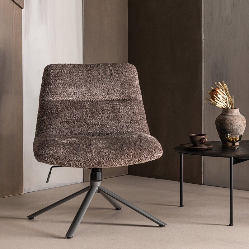 WOOOD-collectie Soren Verstelbare Draaifauteuil Wollig Bruin