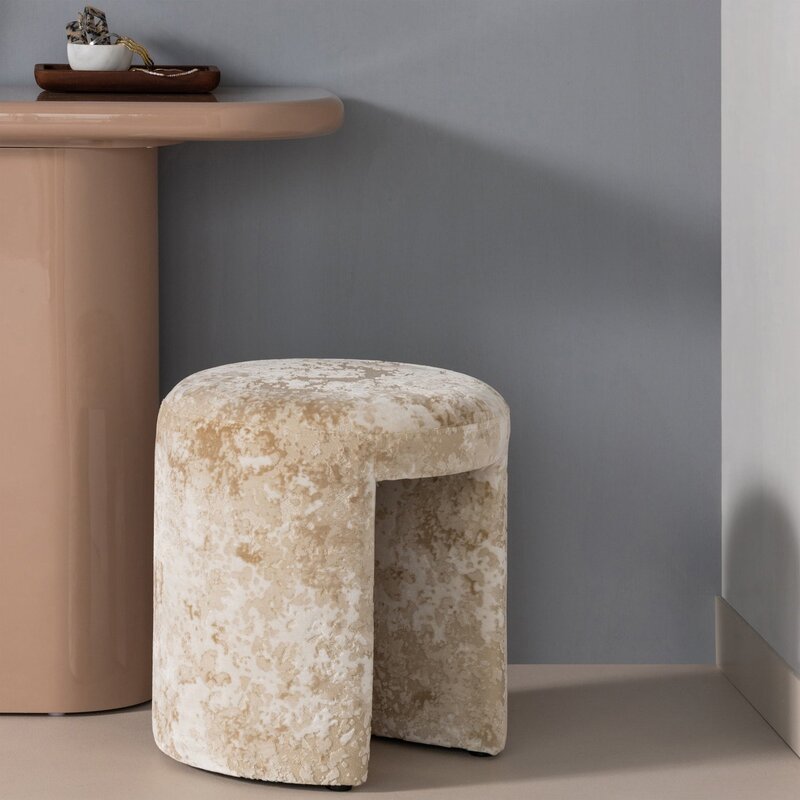WOOOD-collectie Charlie Upholstered Stool, Structured Fabric, Beige [FSC]