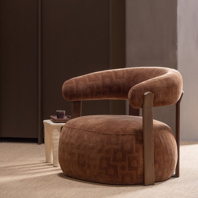 WOOOD-collectie Foon Armchair, 3D Structured Fabric, Brown [FSC]
