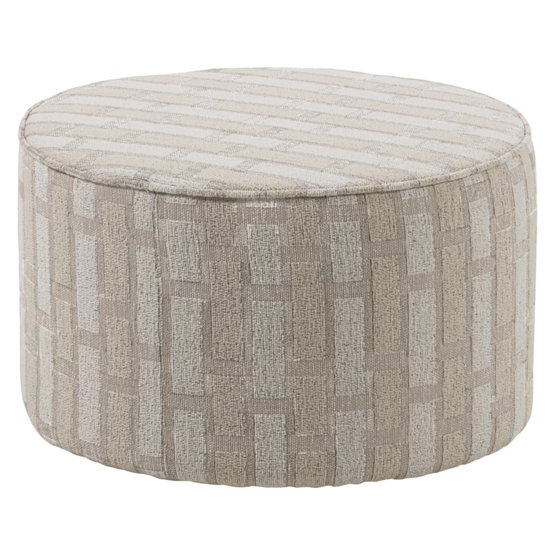 WOOOD-collectie Sarli Low Pouf, Checkered Chenille Pattern, Natural/Beige [FSC]