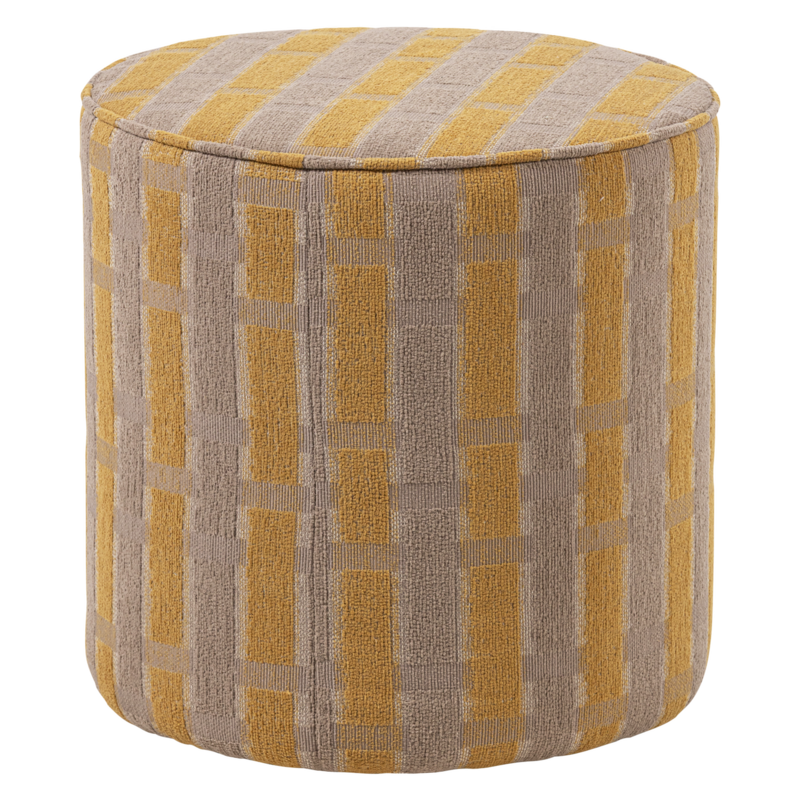 WOOOD-collectie Sarli High Ottoman, Checkered Pattern, Chenille, Taupe/Yellow [FSC]