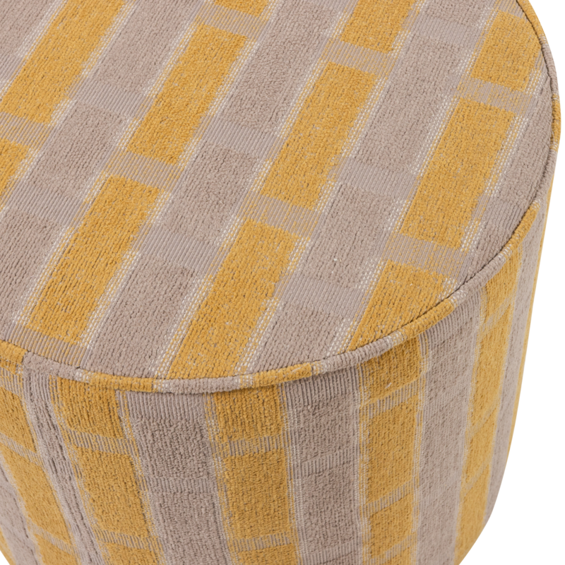 WOOOD-collectie Sarli High Ottoman, Checkered Pattern, Chenille, Taupe/Yellow [FSC]