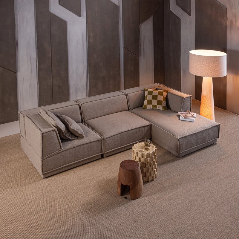 WOOOD-collectie Manu Chaise Longue Bank Rechts Grove Chenille Naturel [Fsc]