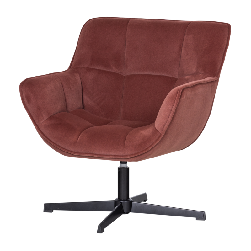 WOOOD-collectie Wibo Draaifauteuil Mat Velvet Bruinrood [Fsc]
