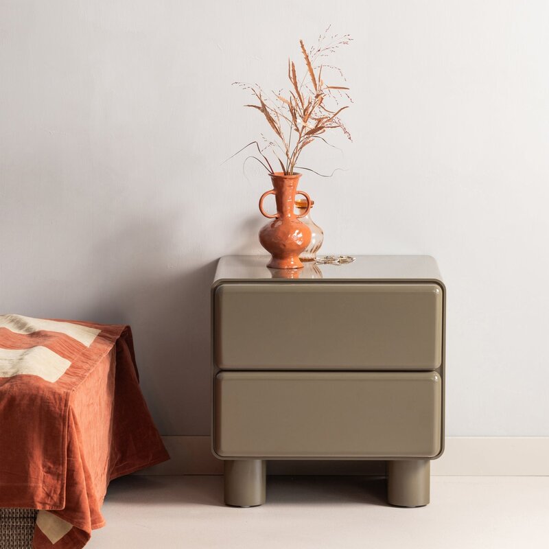 WOOOD-collectie Lustra Chest of Drawers/Bedside Table, Wood, High-Gloss, Green [FSC]