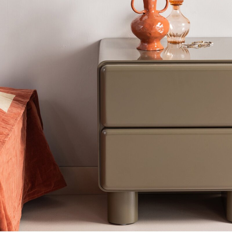 WOOOD-collectie Lustra Chest of Drawers/Bedside Table, Wood, High-Gloss, Green [FSC]