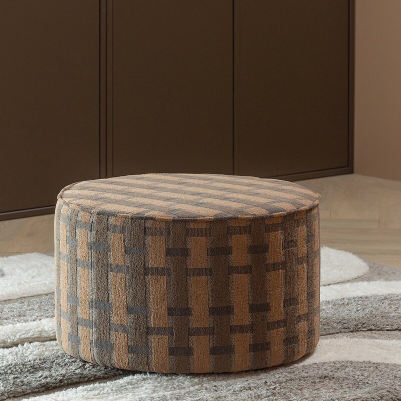 WOOOD-collectie Sarli Low Pouf with Checked Chenille Pattern in Brown/Pink [FSC]