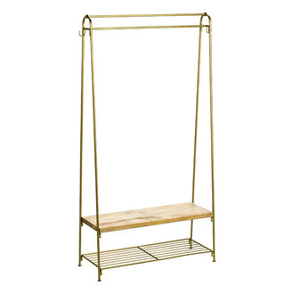 Madam Stoltz Iron clothes rack w/ shelves Ant.brass, natural