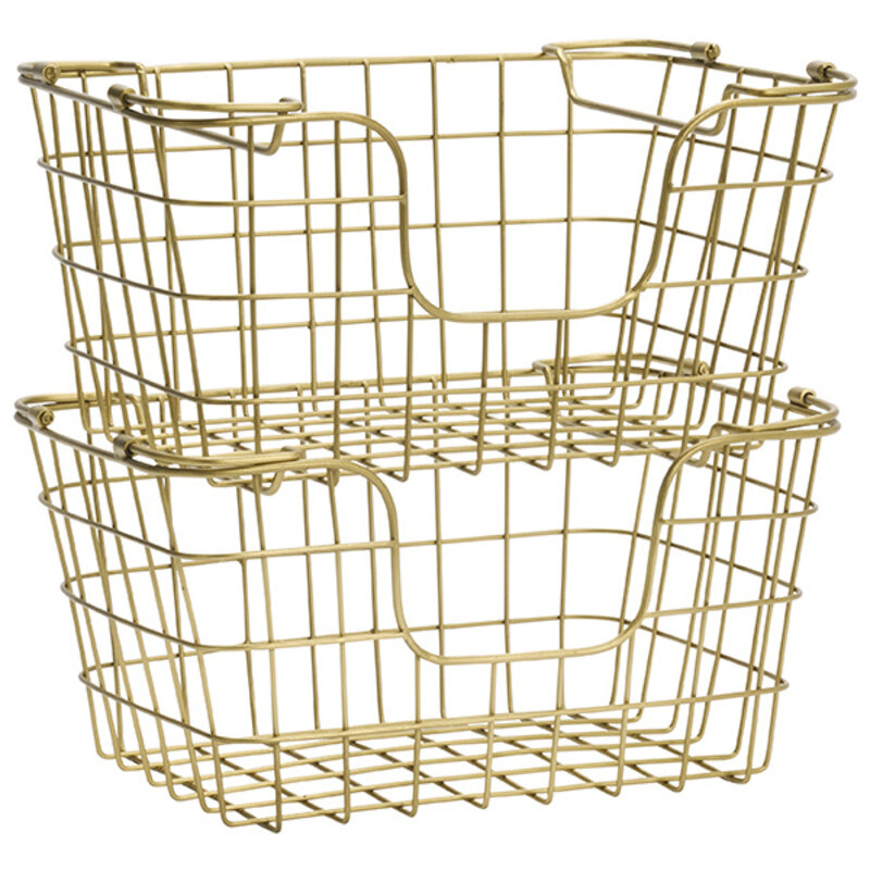 Madam Stoltz-collectie Stackable iron wire basket Ant.brass