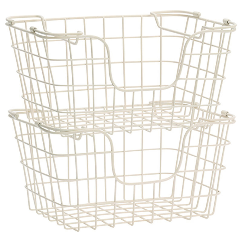 Madam Stoltz-collectie Stackable iron wire basket Cream