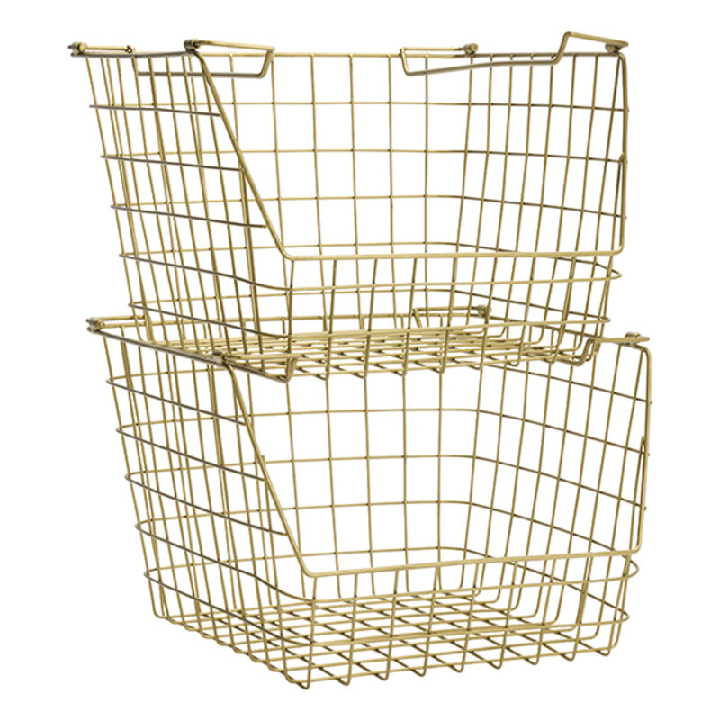 Madam Stoltz-collectie Stackable iron wire basket Ant.brass