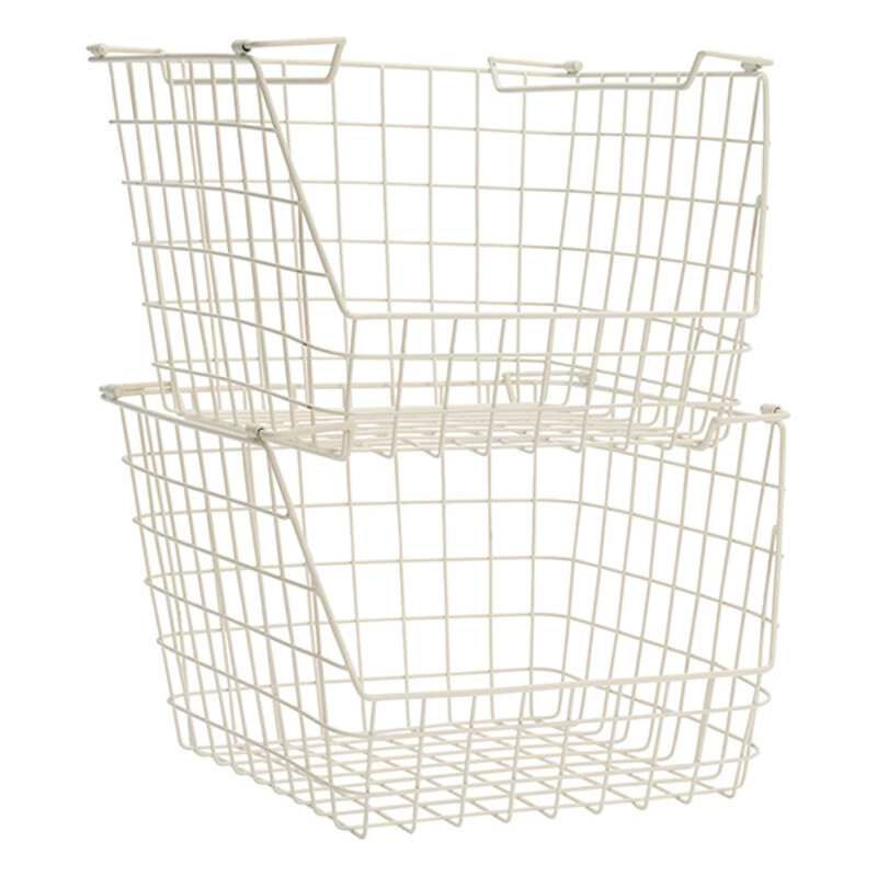 Madam Stoltz-collectie Stackable iron wire basket Cream
