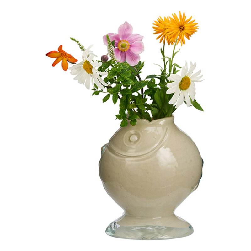 Madam Stoltz-collectie Glazen vis vaas Crème