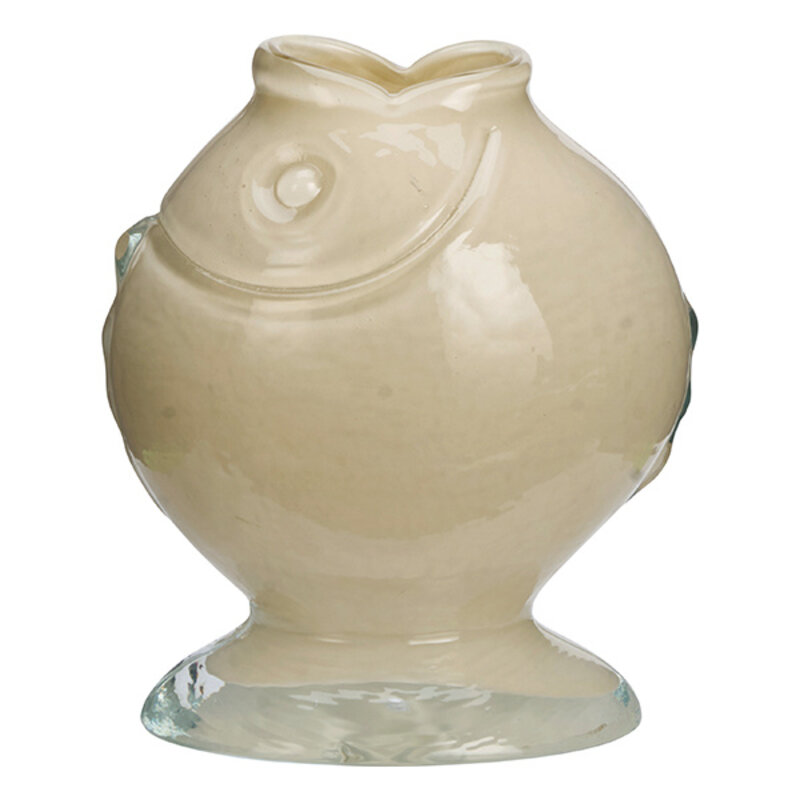 Madam Stoltz-collectie Glazen vis vaas Crème