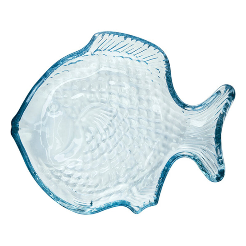 Madam Stoltz-collectie Glazen vis serveerschaal  blauw 20x16x3 cm