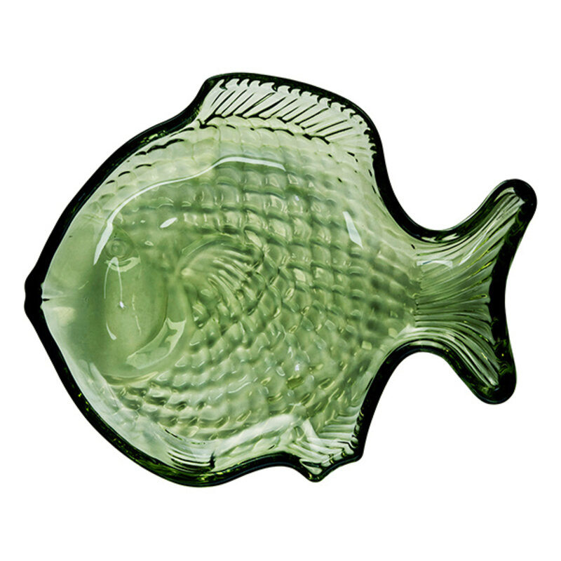 Madam Stoltz-collectie Glazen vis serveerschaal  groen 20x16x3 cm