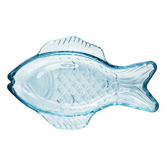 Madam Stoltz Glazen vis serveerschaal  blauw 20x16x3 cm