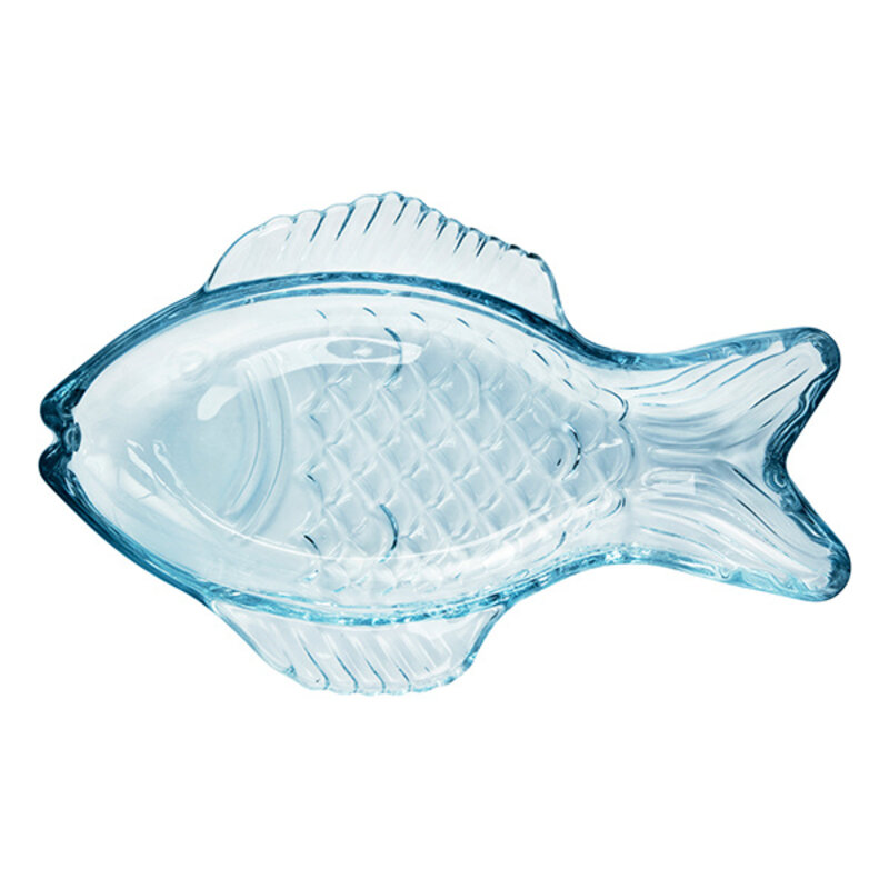 Madam Stoltz-collectie Glazen vis serveerschaal  blauw 20x16x3 cm