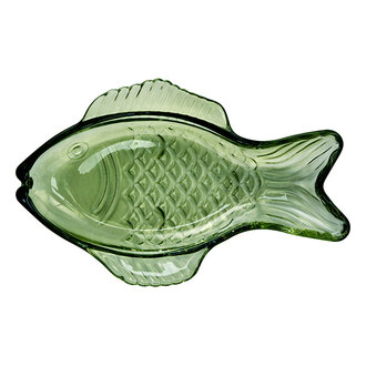 Madam Stoltz Glazen vis serveerschaal  groen 18x11x2,5 cm