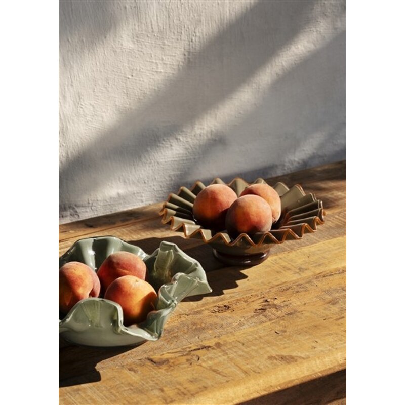 Madam Stoltz-collectie Glazen schaal groen, bruin
