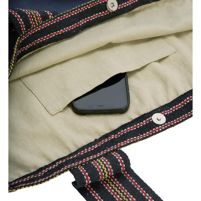 Madam Stoltz-collectie Katoenen tote bag Blauw, zand, zwart