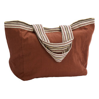 Madam Stoltz Katoenen tote bag Roestbruin, zand, gebroken wit
