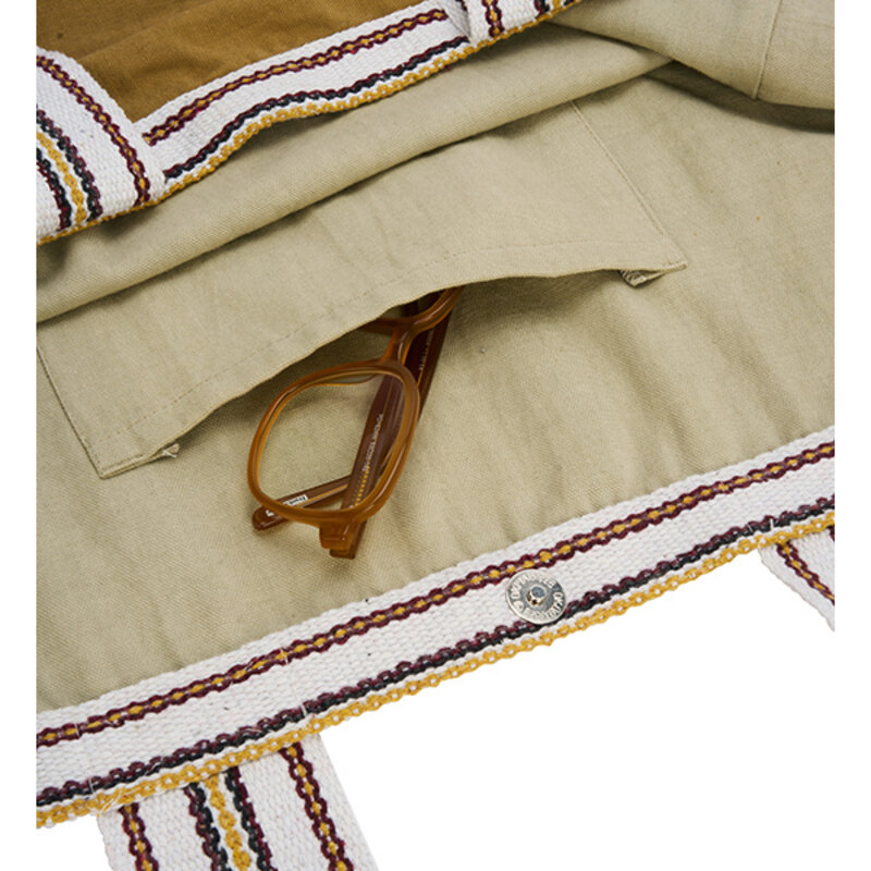 Madam Stoltz-collectie Katoenen tote bag Mosterd, zand, wit