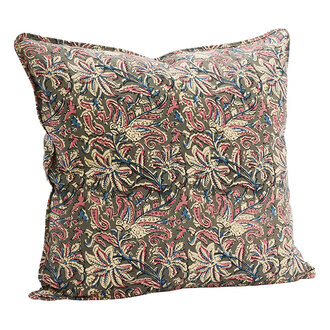 Madam Stoltz Printed cushion cover Grey, raspberry, off white, blue