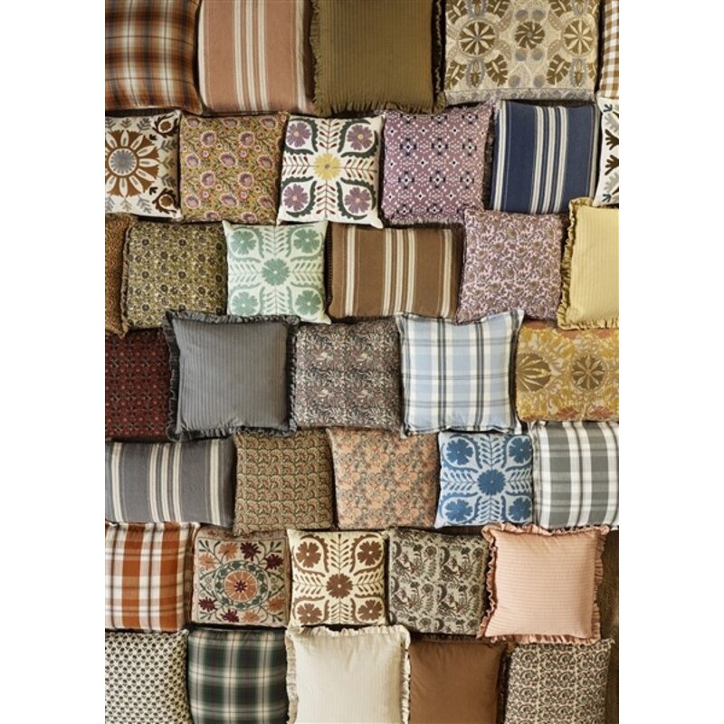 Madam Stoltz-collectie Printed cushion cover Off white, green, chestnut, mustard