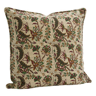 Madam Stoltz Printed cushion cover Off white, green, chestnut, mustard