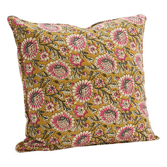 Madam Stoltz Printed cushion cover Mustard, off white, grey, raspberry